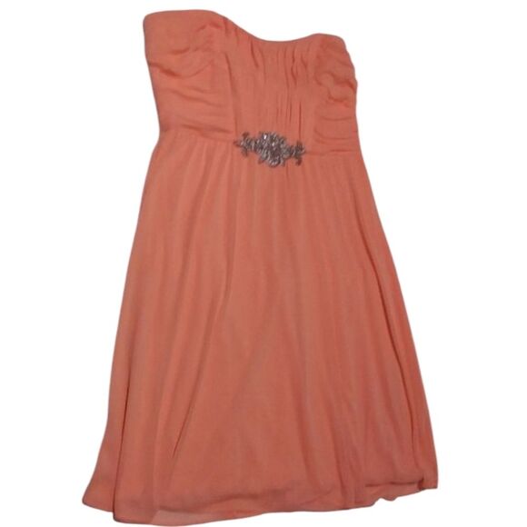 Adrianna Papell Dresses & Skirts - Adrianna Papell Haley Logan Dress Chiffon Rhinestone Strapless Mini Coral Fairy